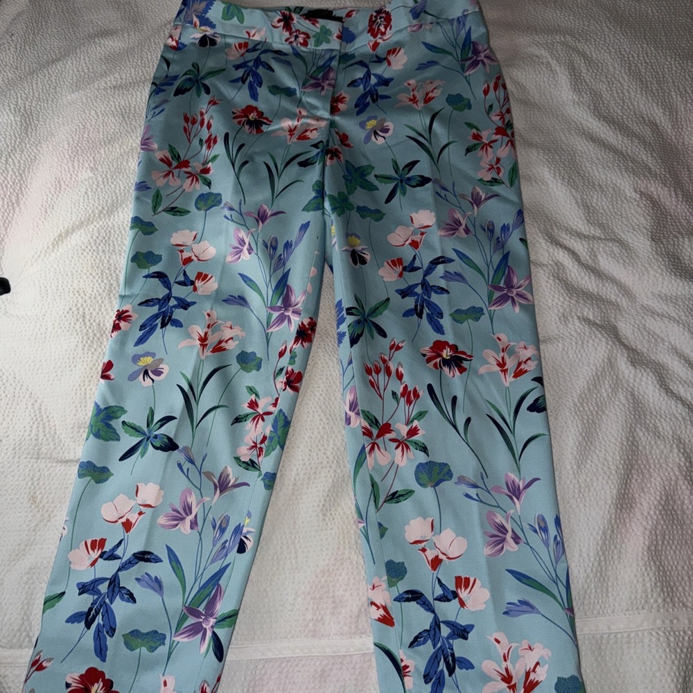 Talbots Hampshire Ankle Pants Blue Floral Cotton‎ Blend Straight Leg 4P